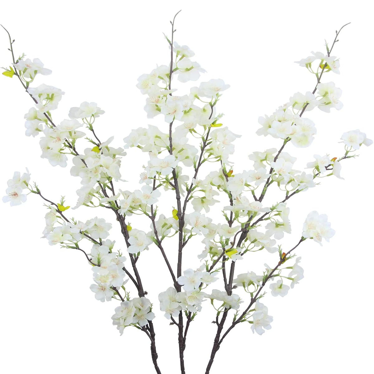 3Pcs Artificial Cherry Blossom Flower White Silk Peach Flowers Bulk Plum Blossom Flowers With Leaves Cherry Blossom Branches Vase Arrangements For Spring Wedding Indoor Outdoor Diy Party Decor