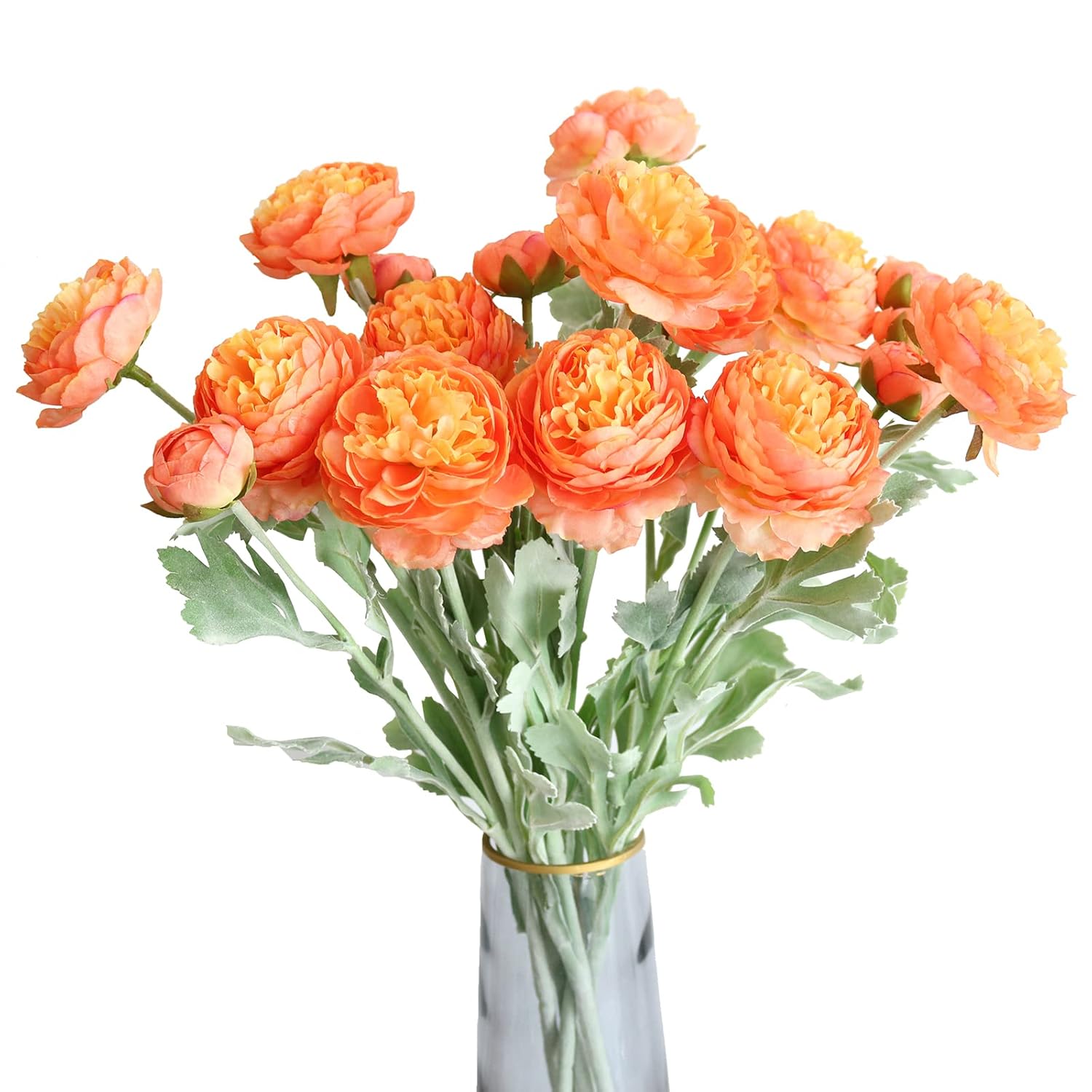 6Pcs Artificial Ranunculus Flowers With Real Touch Stem Silk Ranunculus Flowers For Household Arrangement (Light Orange)