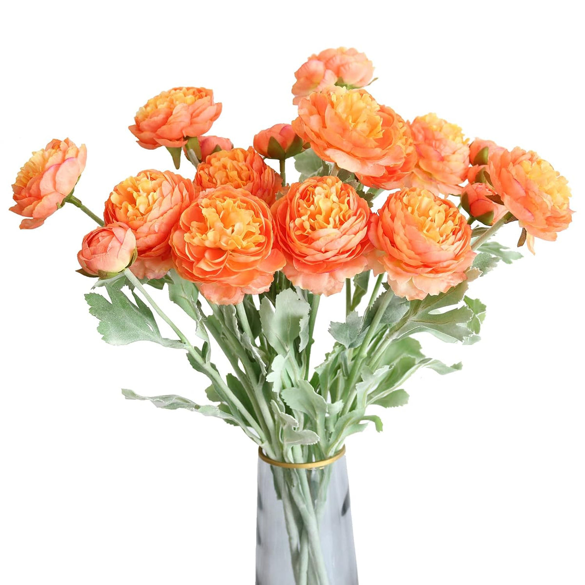 6Pcs Artificial Ranunculus Flowers With Real Touch Stem Silk Ranunculus Flowers For Household Arrangement (Light Orange)
