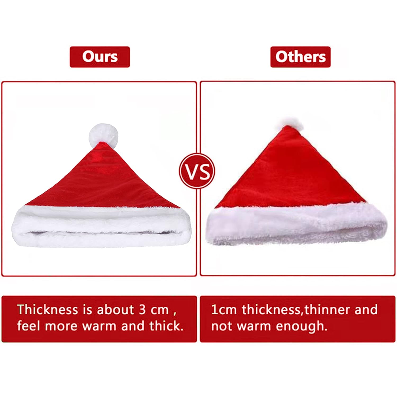 Santa Hat, Santa Hat For Adults, Unisex Velvet Comfort Red Christmas Hat Hats Extra Thicken Classic Plush For Christmas New Year Festive Holiday Party Supplies