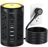 Power Strip Tower with Night Light 12 AC Outlets 3 USB A 2 USB C 10 Ft Cord