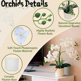 Upgraded White Artificial Orchid Flowers With Ceramic Vase Fake Orchids Real Touch Flowers For Home Decor Bathroom Decoration Table Centerpieces (White)