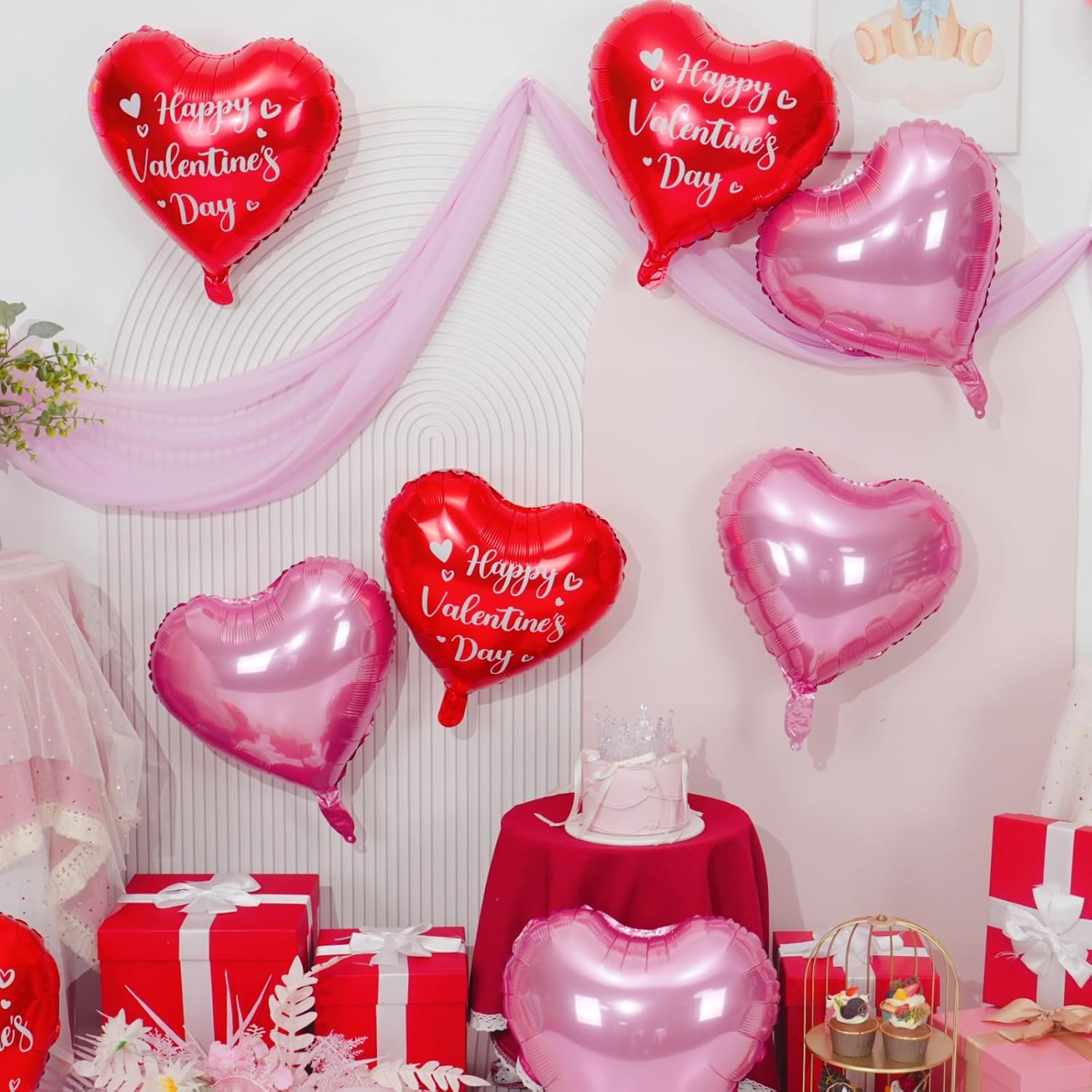 Valentines Day Heart Balloons, 18Inch Happy Red Valentines Balloons, Pink Heart Foil Balloons, 12Pcs Red Love Heart Shaped Helium Balloon For Romantic Celebrations Valentine Anniversary Party Decor