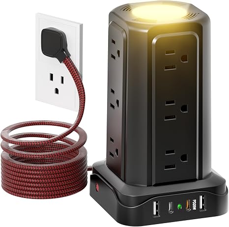 Surge Protector Power Strip 4 Outlets 4 USB Ports USB C 6FT Flat Plug