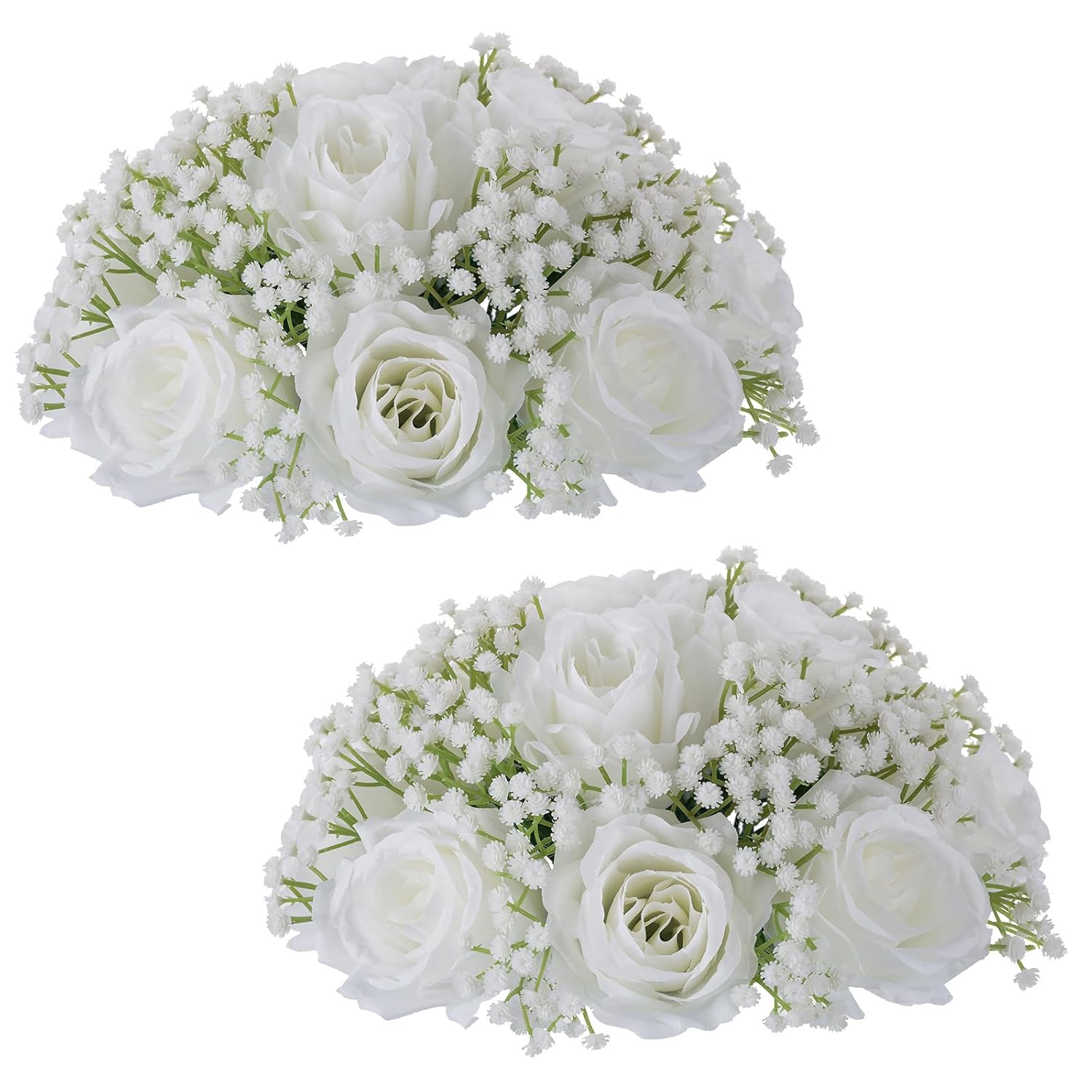 Babys Breath Artificial Flowers: 2 Pcs White Rose Babys Breath Fake Flower Balls Centerpieces For Wedding Table - Faux Silk Kissing Floral Arrangements For Home Party Event Decoration