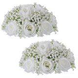 Babys Breath Artificial Flowers: 2 Pcs White Rose Babys Breath Fake Flower Balls Centerpieces For Wedding Table - Faux Silk Kissing Floral Arrangements For Home Party Event Decoration