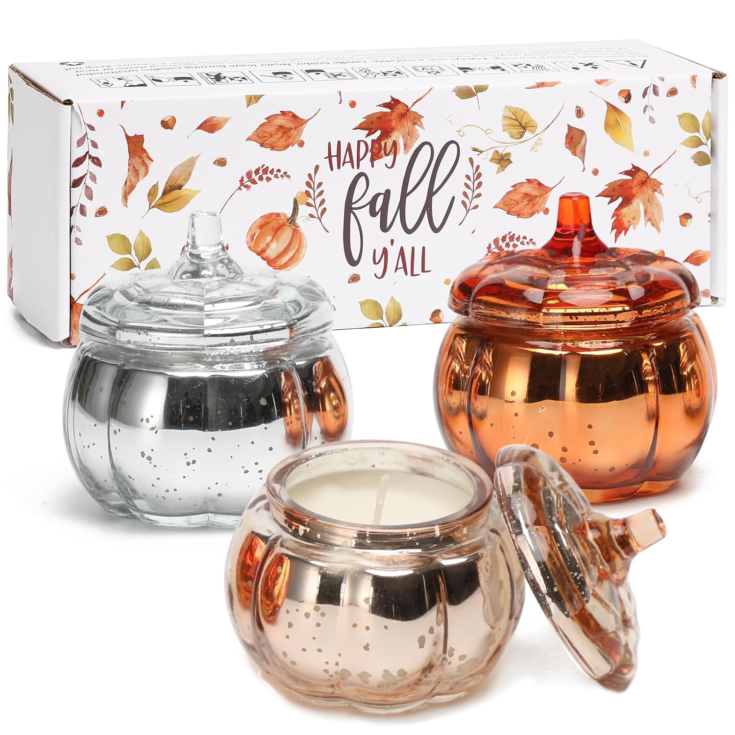 Thanksgiving Pumpkin Shaped Candle, Pumpkin Spice Scented Candle Gift Set For Fall, Autumn Farmhouse Decoration Halloween 3X4.5Oz