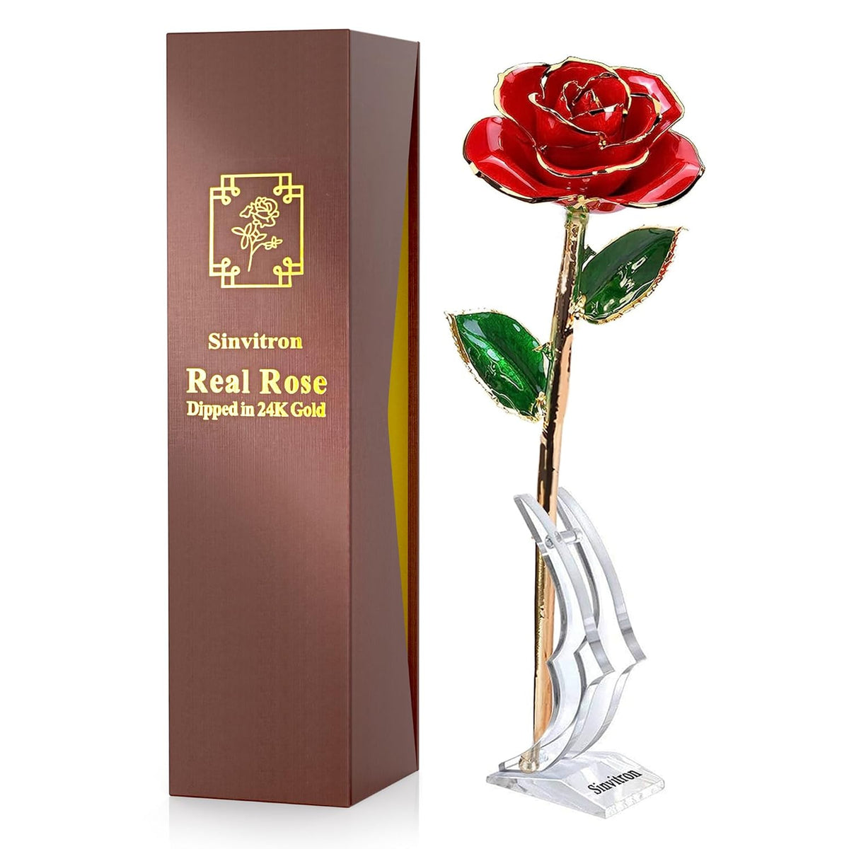Gold Dipped Infinity Rose - Eternal Resin-Preserved Rose | Forever Flower Decor For Birthdays, Mother’S Day, Anniversaries | Unique Gift For Women, Mom, Wife (Red)
