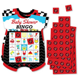 Big Dot of Happiness Let’s Go Racing - Racecar - Picture Bingo Cards and Markers - Race Car Baby Shower Shaped Bingo Game - Set of 18