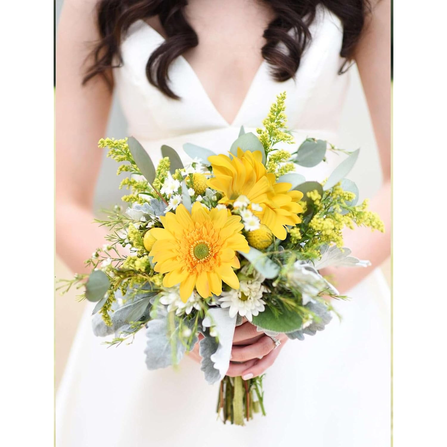 Yellow Gerbera Daisy Artificial Flowers – Real Touch Latex Silk Daisy Flowers 5Pcs, 26.7" Long Stem Artificial Flowers For Summer Centerpieces, Home Decor Indoor, Or Fake Wildflower Displays