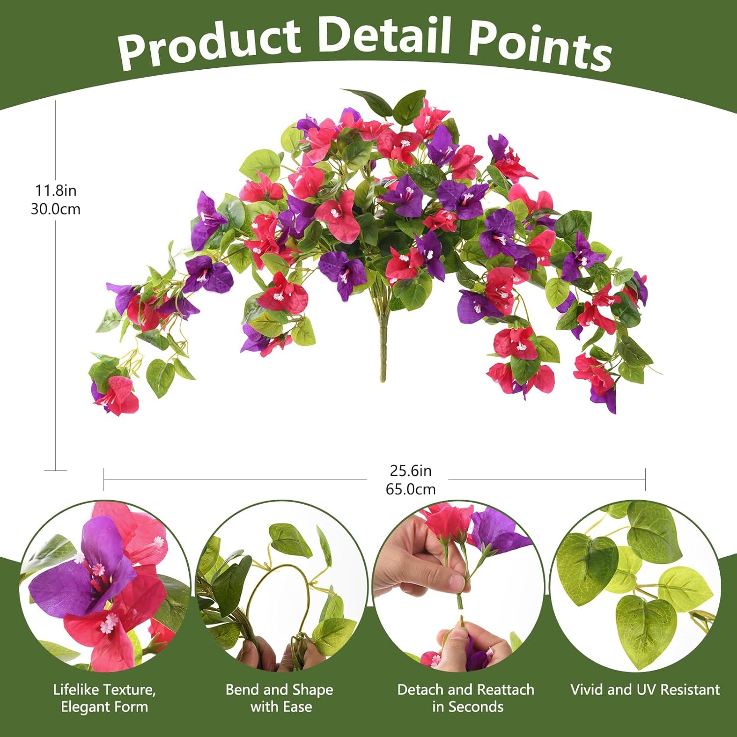Artificial Fake Flowers Plants For Outdoor Decoration, 2 Pcs Faux Silk Flower Bougainvillea Vines Look Real Uv Resistant For Home Porch Patio Balcony Yard Spring Decor(Mix Purple)