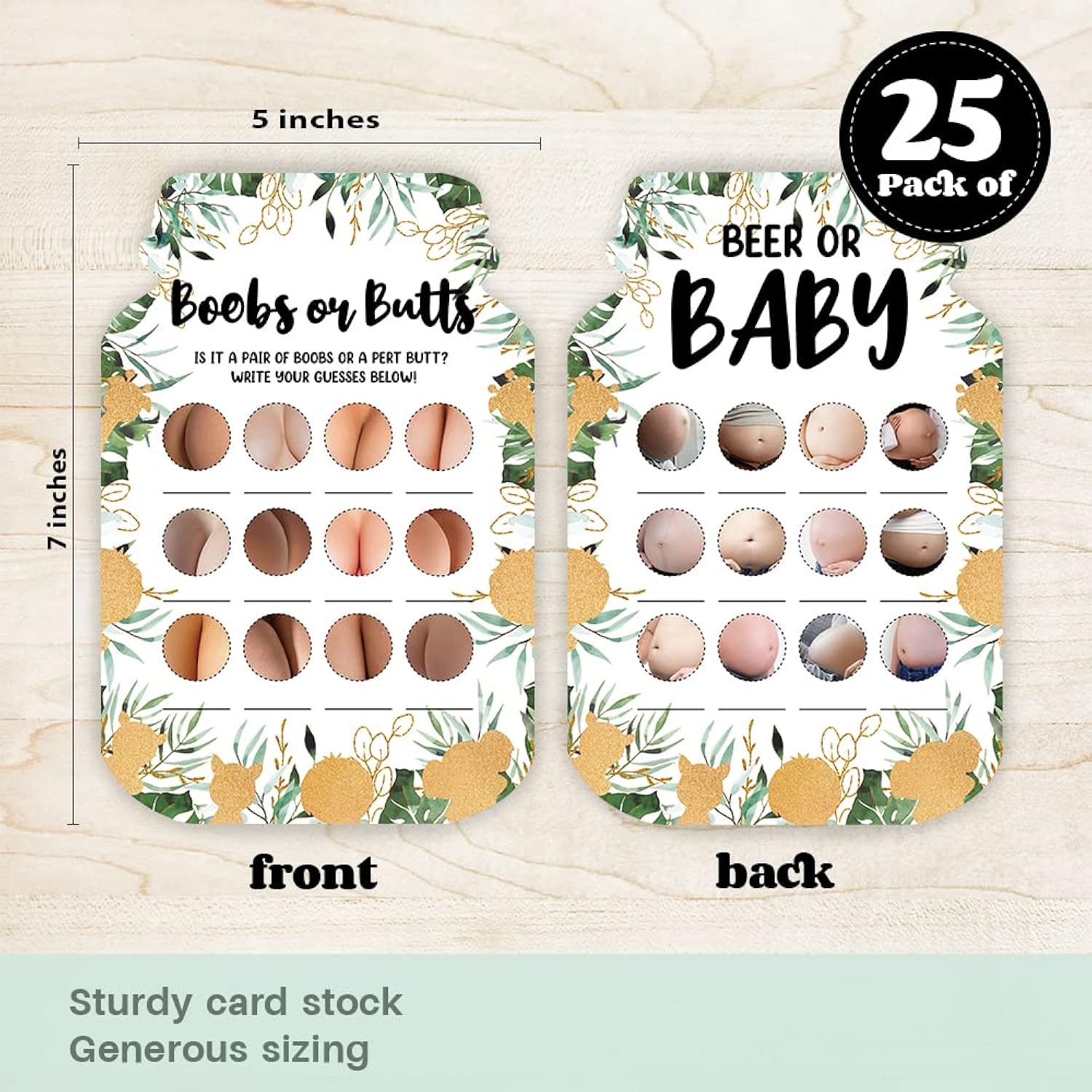 Baby Shower Games For Boy Or Girl - 2 Games Double Sided, 25 Boobs Or Butts For Baby Shower Ideas, 25 Beer Or Baby Game To Play, Baby Shower Party Supplies (Forest Animals)