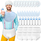 8 Sets Bottle Chug Baby Shower Games Plastic Baby Bottles Bulk Diapers Gender Reveal Games Hat And Adult Bib Race Game Decoration For Girl Adults (Modern Style,Blue)