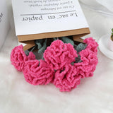 Crocheted Flowers Fake Carnations 6Pcs Hot Pink Artificial Flowers 16.9” Handmade Carnation Flowers With Bendable Long Stem For Vase Room Kitchen Table Decorations(Hot Pink)