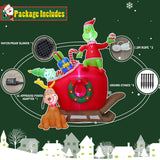 6 Ft Inflatable Christmas Decorations - Green Monster & Dog Max On Sleigh With Led Lights