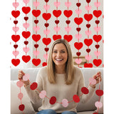 Felt Heart Garland Streamers, 96 Pre-Strung Mixed-Size Hearts In Red Pink Burgundy, Valentine'S Day Decorations 6-Pack, Ready To Hang For Party Wedding