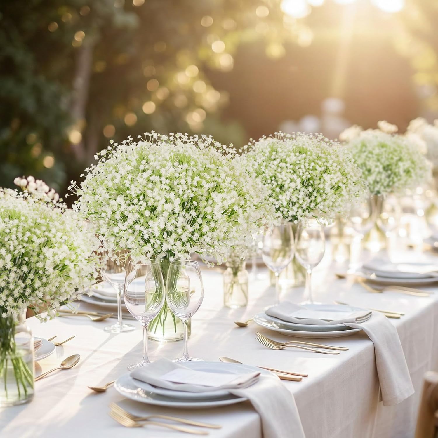 Artificial Flowers 160 Pcs Babys Breath Artificial Flowers White Babys Breath Flowers Artificial Bulk Real Touch Fake Gypsophila Realistic Flowers For Wedding Home Diy Tables Decoration