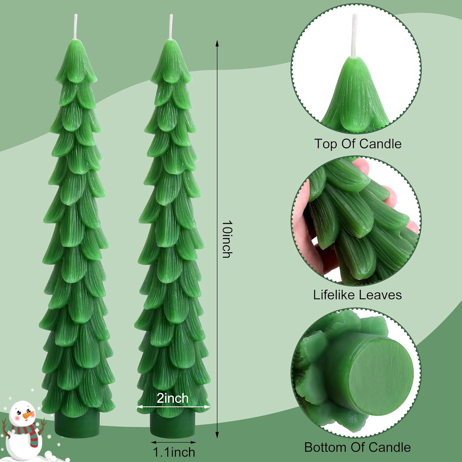 4 Pcs Christmas Tree Taper Candles-10 Inch Unscented Tree Shaped Taper Candle-Green Christmas Decorative Tree Candles For Home Decor Party Centerpiece Decoration