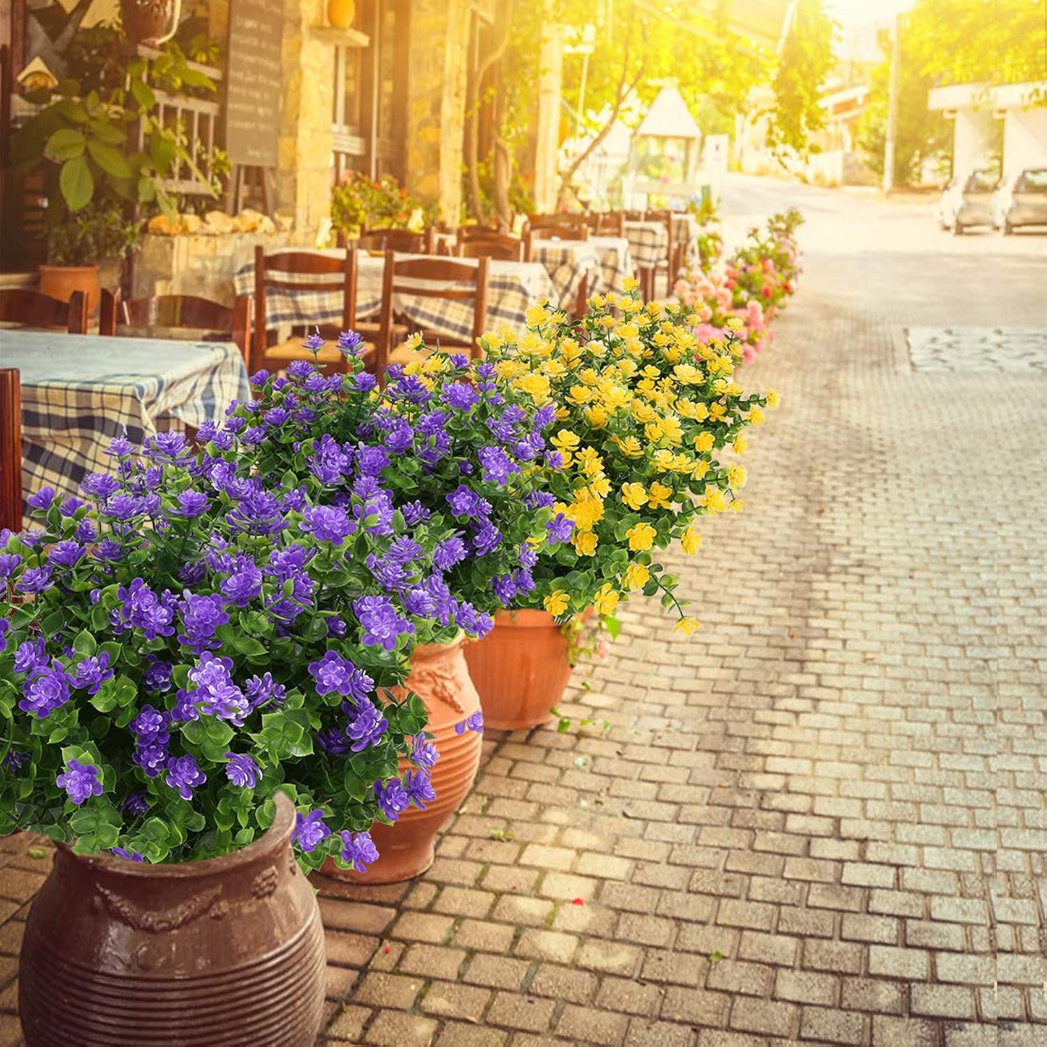 Artificial Flowers, Fake Artificial Greenery Uv Resistant No Fade Faux Plastic Plants For Wedding Bridle Bouquet Indoor Outdoor Home Garden Kitchen Office Table Vase 6Pcs (Purple)