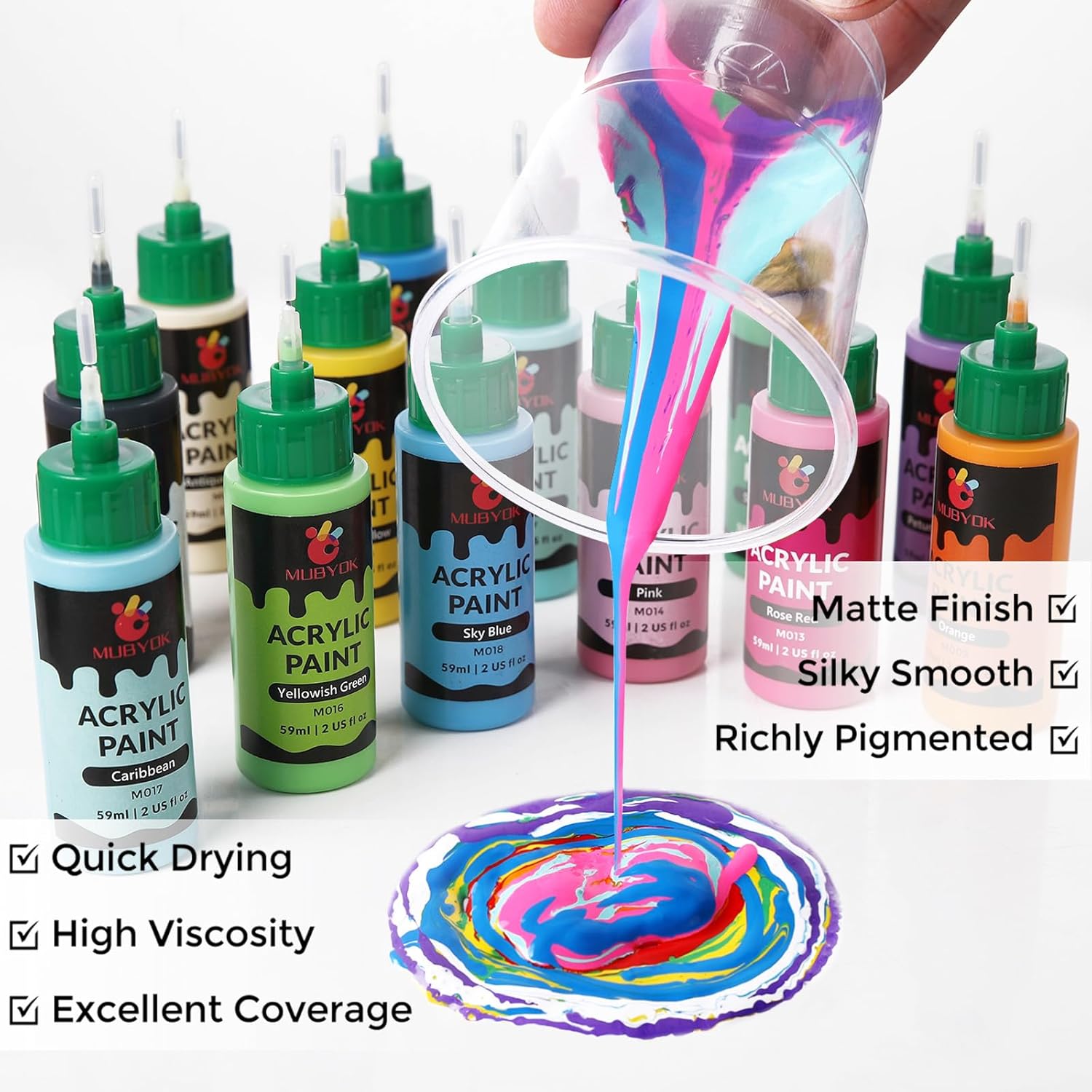 2Oz Matte Acrylic Paint Set With Precision Applicator Cap For Car Freshie Painting, Drawing And Diy Arts & Crafts Supplies For Adults(Pack Of 16)
