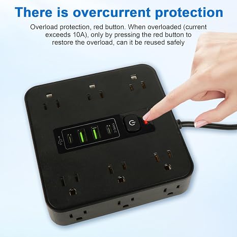 16 in 1 Power Strip Surge Protector 12 AC Outlets 2 USB C 2 USB A