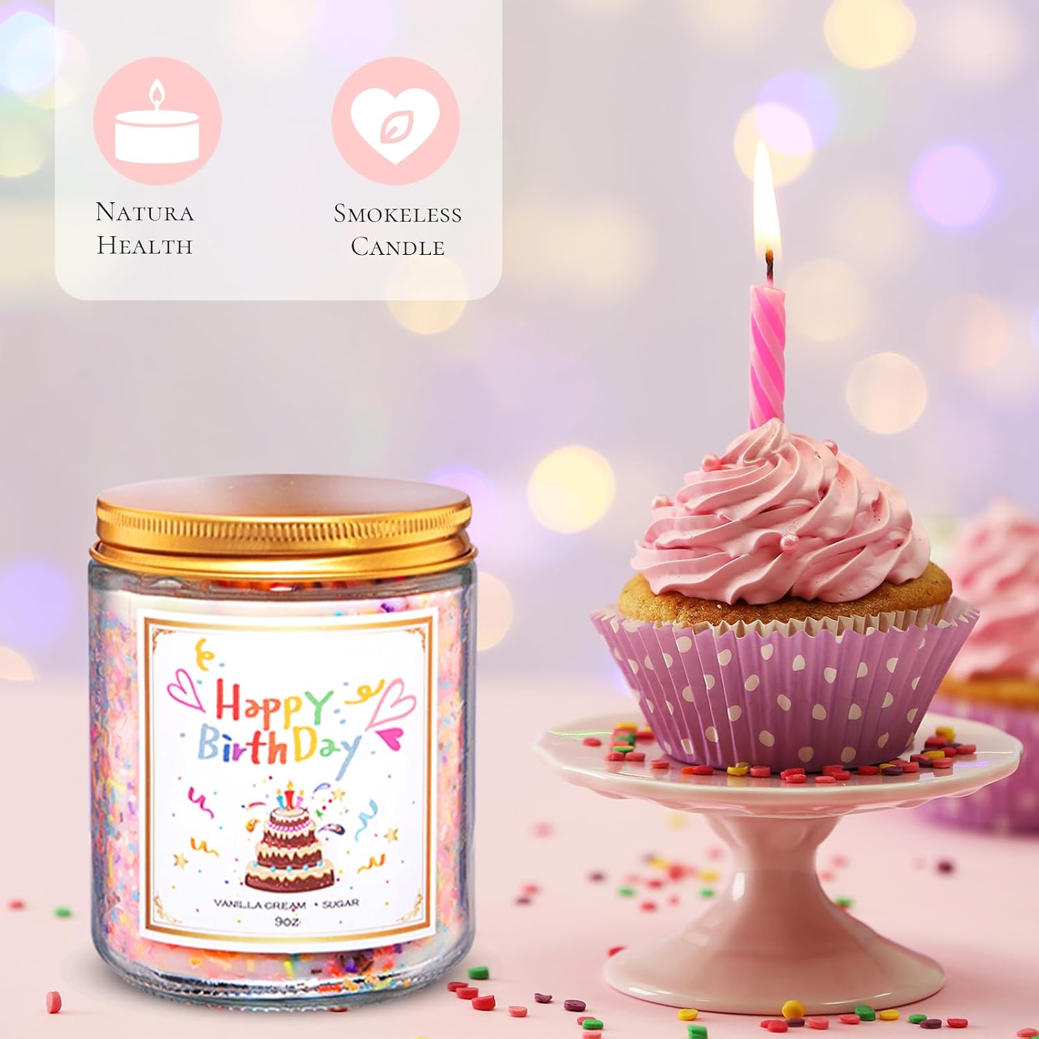 Luxury Scented Candles Gift Set-100% Natural Soy Wax, 50H Clean Burn, Hand-Poured, Relaxing Aromatherapy For Home, Bedroom, Yoga &Spa,9Oz, Birthday Candles?Vanilla Cream Sugar?