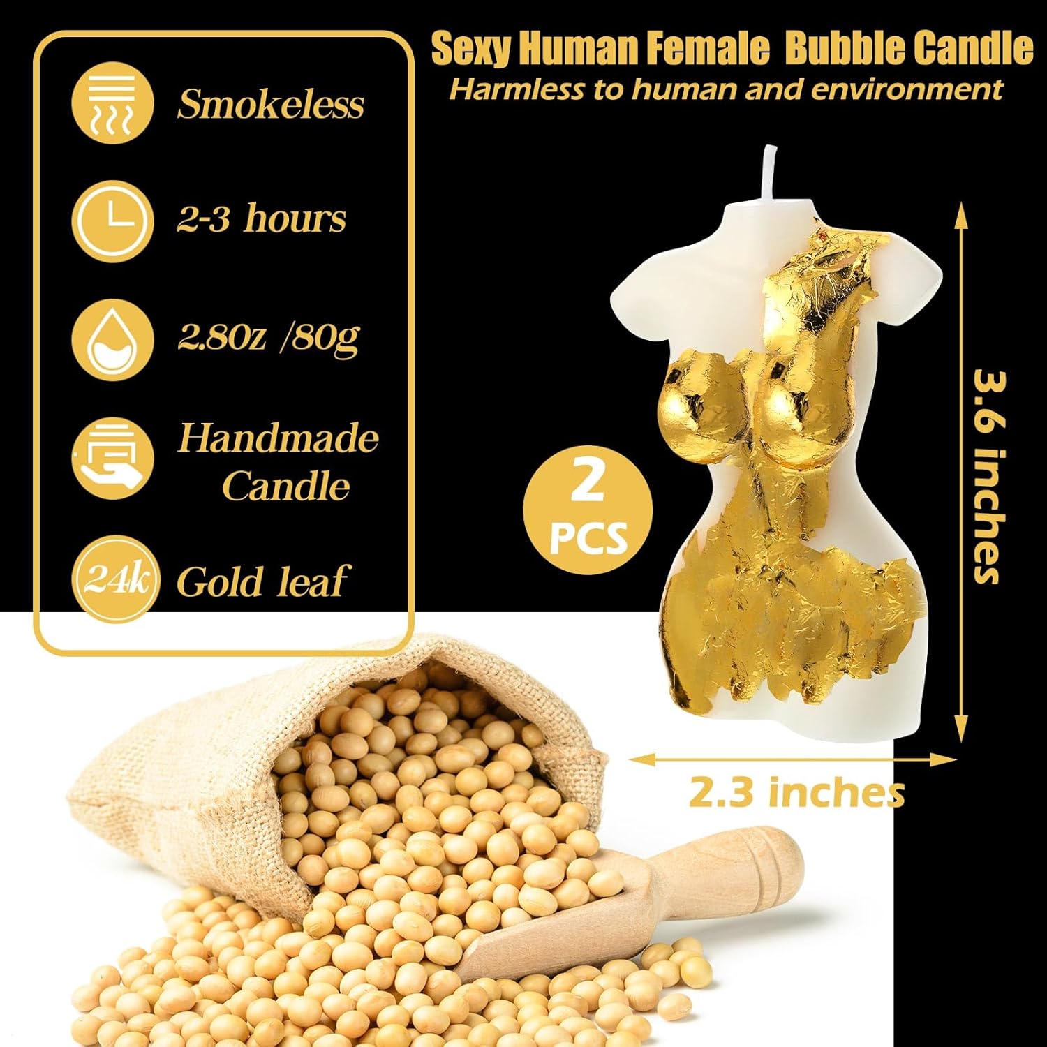 2 Pcs Female Shaped Soy Wax Scented Candle Woman Bust Candle Handmade Scented Decorative With Gold Foil For Christmas Party Gifts Bedroom Bathroom Wedding Decor(Aesthetic,White)