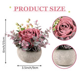 2 Pack Mini Potted Flowers, Pink Rose Artificial Flowers In Pot Fake Greenery Potted Plants Desk Shelf Decor For Home Office Living Room Bathroom