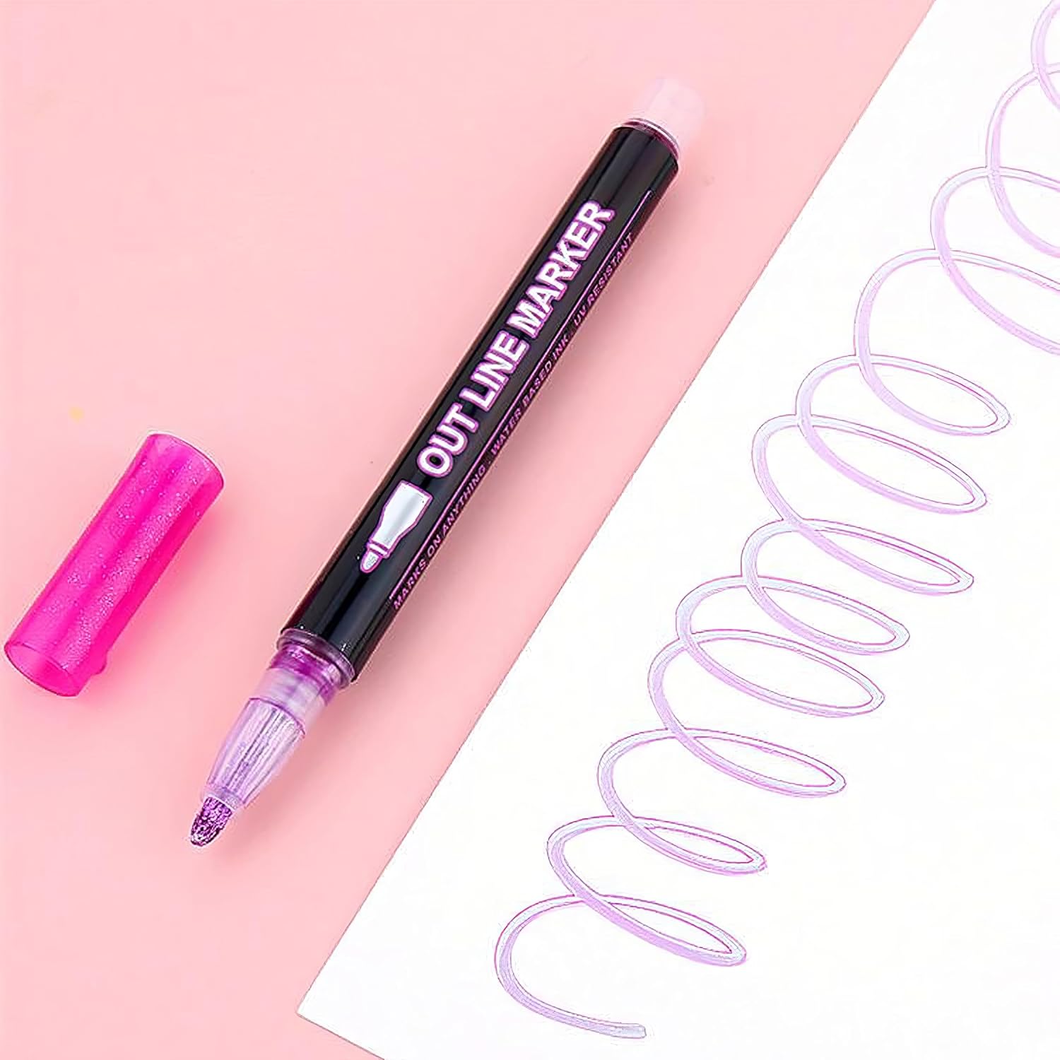 Shimmer Markers Outline Double Line 12 Colors Metallic Glitter Pens & Sketchbook Set Super Squiggles Sparkle Gift Self Drawing Supplies Marker Christmas Card Writing, Birthday Greeting, Painting, Diy