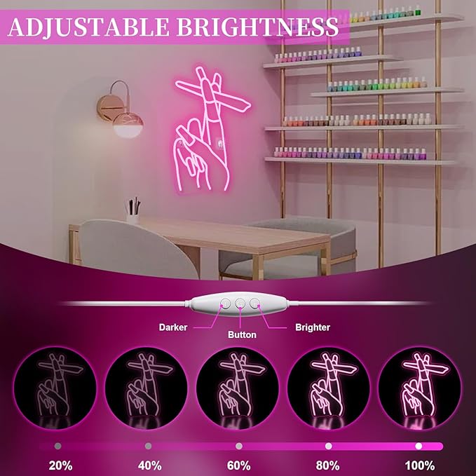 Pink LED Hand Neon Sign USB Wall Light Gesture Neon Decor for Nail Salon Bedroom Bar Girls Room