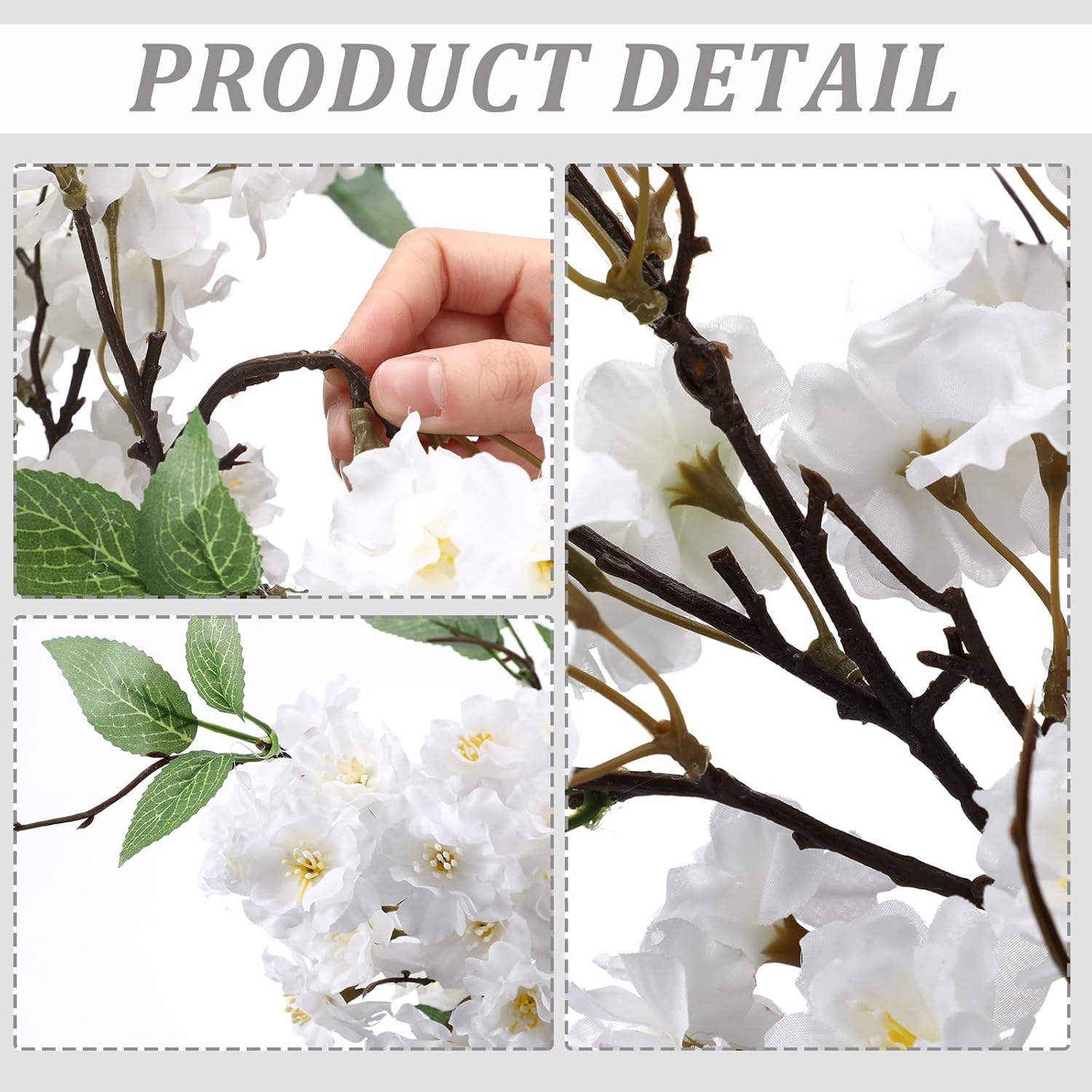 Artificial Cherry Blossom Branches 38 Inch Fake Wedding Silk Cherry Blossom Tree Stems 4 Pcs Faux Flowers Floral Arrangements For Home Vase Wedding Table Decor(White)