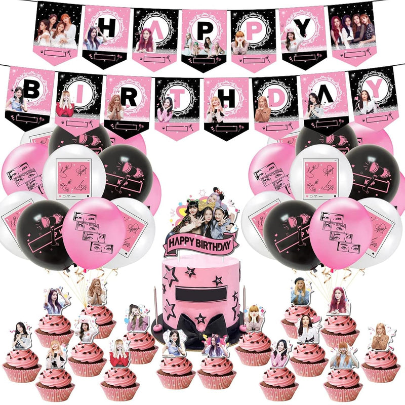 Blackpink Birthday Party Supplies,Black Girl Pink Girl Birthday Party