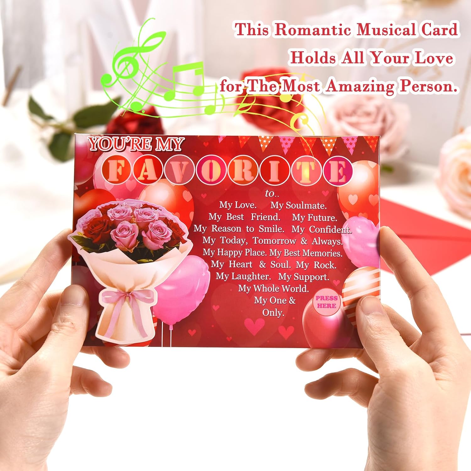Valentines Day Card With Lights & Music, 3D Pop Up Rose Anniversary Cards For Couples, Romantic “You’Re My Favorite” Sweet Greeting Gift Cards For Wife Husband Girlfriend Boyfriend