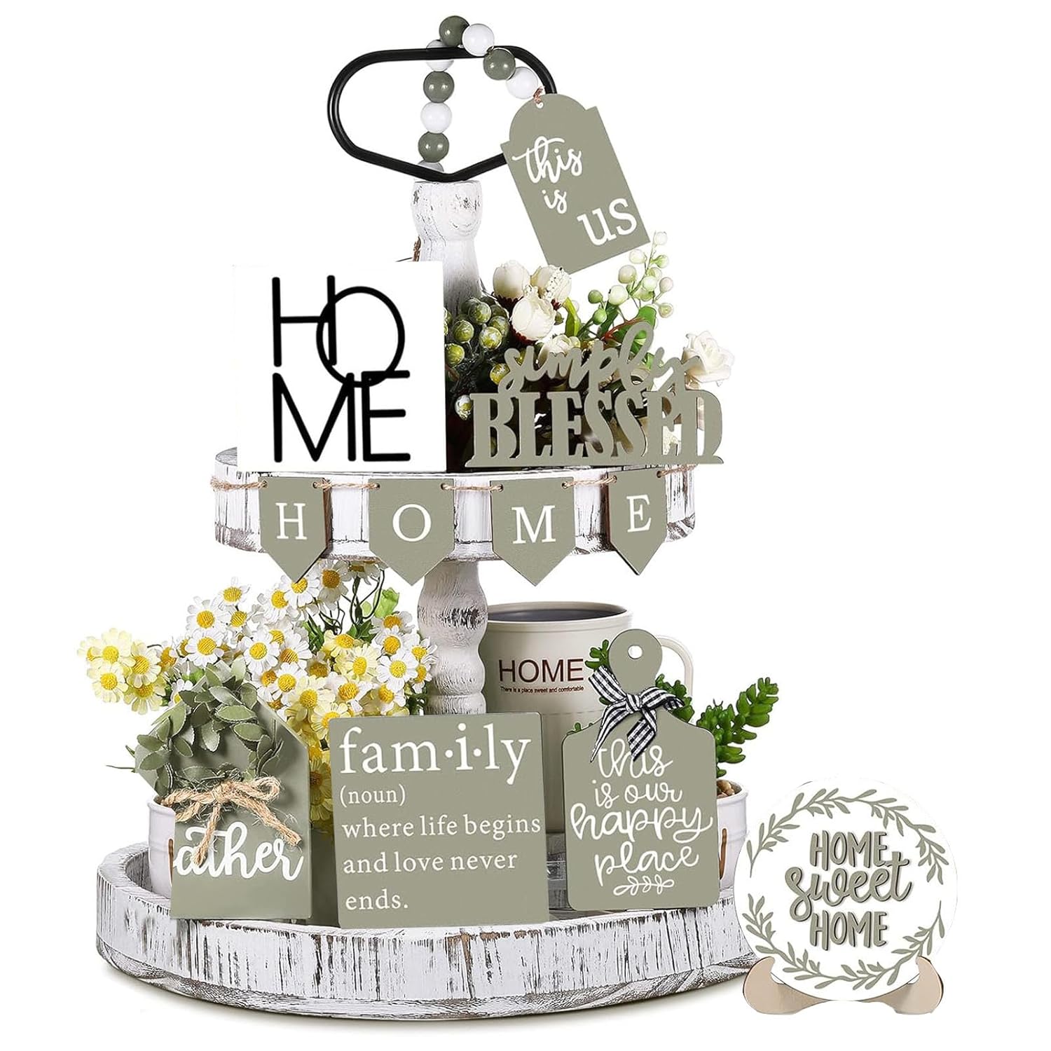 11Pcs Farmhouse Tiered Tray Decor Set – Rustic Wooden Mini Signs And Decorations For Home And Kitchen Display (Tiered Tray Not Included)