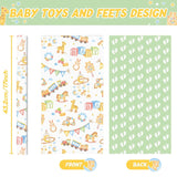 Baby Shower Wrapping Paper - 1 Roll 17”X 33 Ft Gender Neutral Baby Gift Wrap Newborn Toys Design Gift Packing For Boy & Girl Party Decor Reversible Footprint Print
