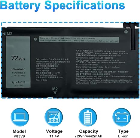 P83V9 Laptop Battery Replacement for Dell Precision 5470 5480 5490 Series