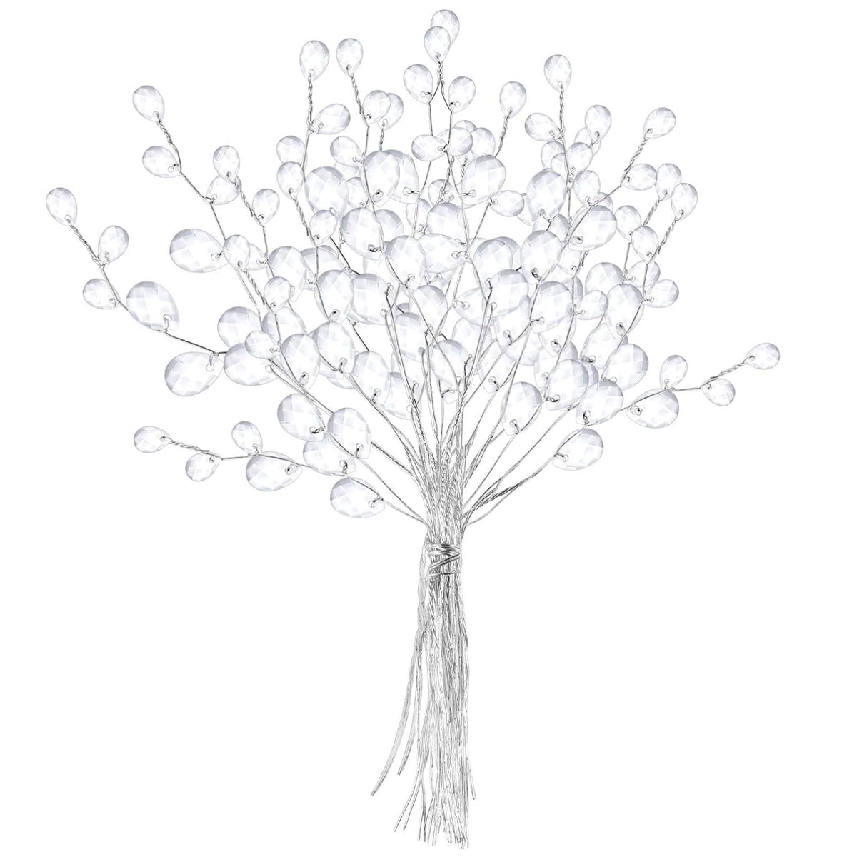 50 Stems Artificial Bouquets Acrylic Bead Drops Flower Branches Bead Sprays For Wedding Diy Crafts (White, 17Cm)