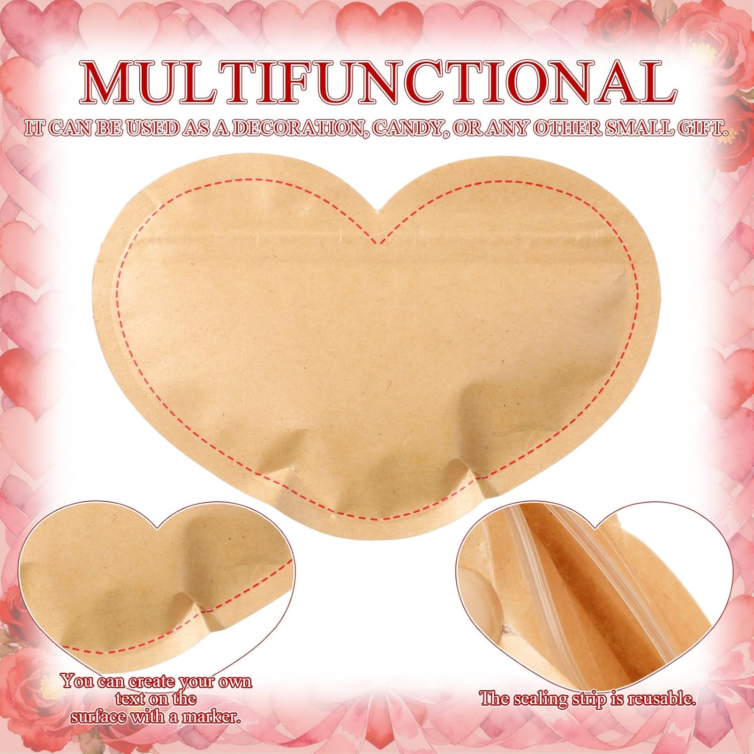 100 Pcs Valentine'S Day Heart Shaped Bags Valentines Diy Small Heart Candy Kraft Paper Bag For Food Treat Storage Valentines Gift Packaging Jewelry Bracelet Sample For Small Business