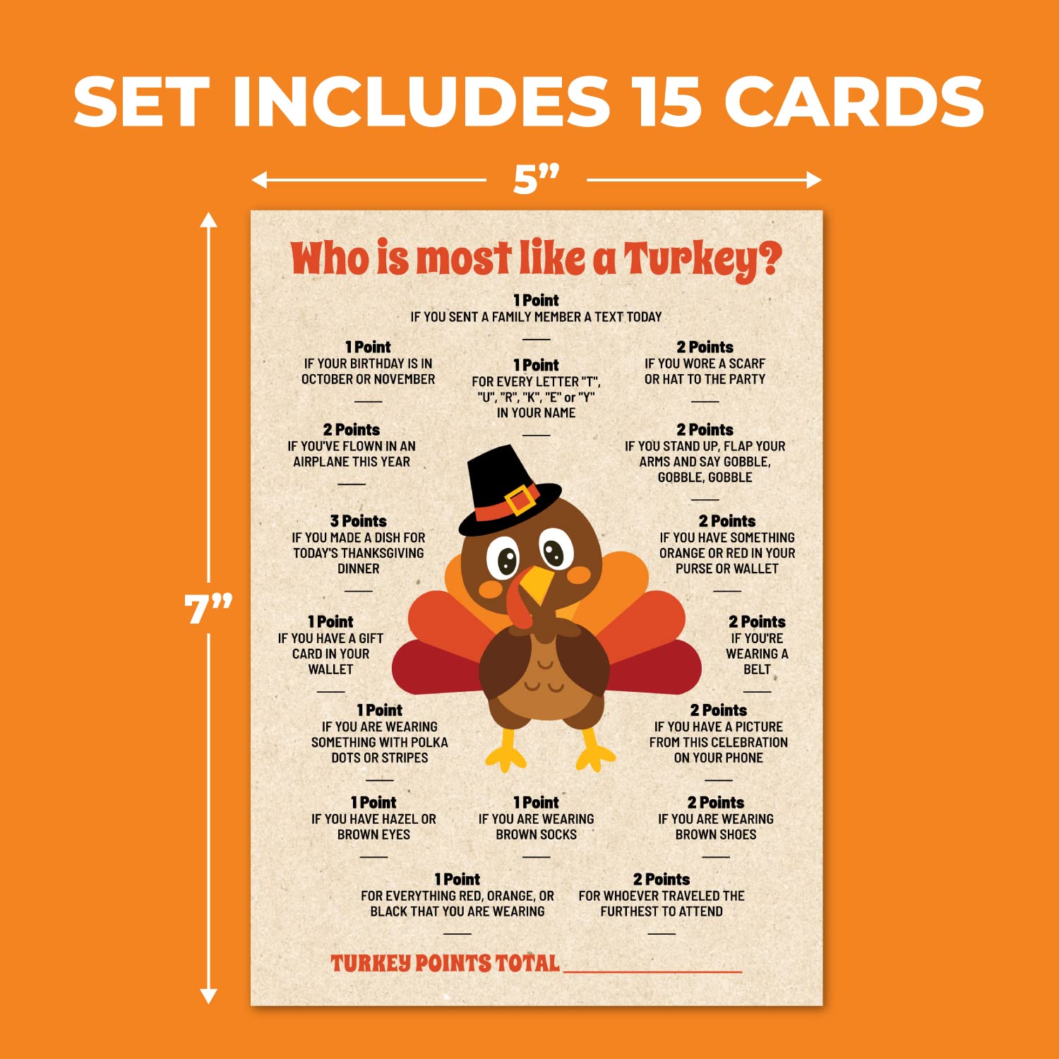 15 Who Is Most Like A Turkey Game Cards- Fun & Easy For Family Thanksgiving. Friendsgiving, Church Party, Supplies, Activity, Decorations