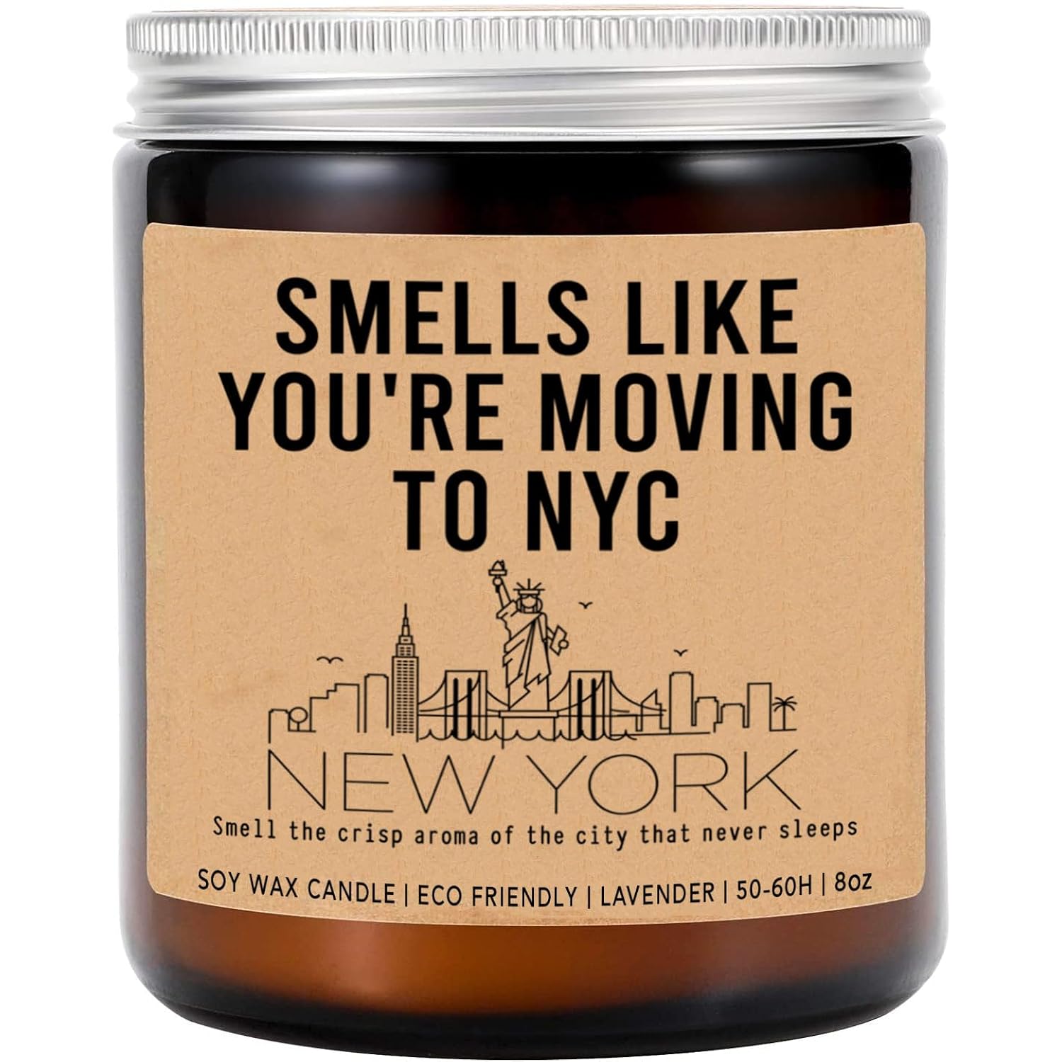 Smells Like You'Re Moving Nyc Candle - New York City Housewarming Gift - Lavender Fragrance - 8Oz Soy Wax Candle