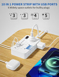 Surge Protector Power Strip 6 Outlets 4 USB Ports 1080J 5FT Flat Plug White