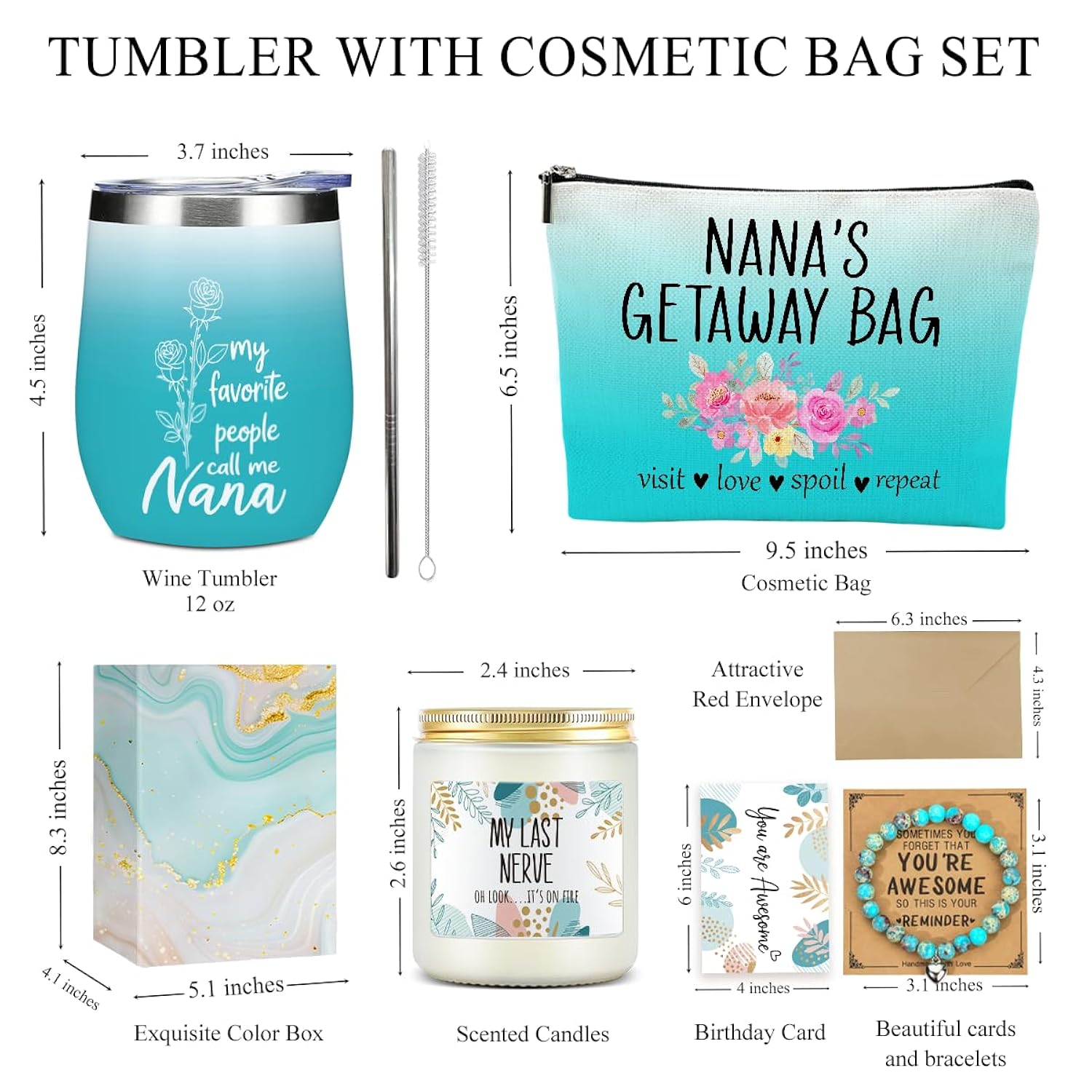 Nana Grandma Gifts,Grandma Birthday Gifts, Funny Christmas Valentine'S Day Appreciation Gift For Women Her Grandmother Mothers Day Wine Tumbler Makeup Bag Bracelet Scented Candle Set With Gift Box