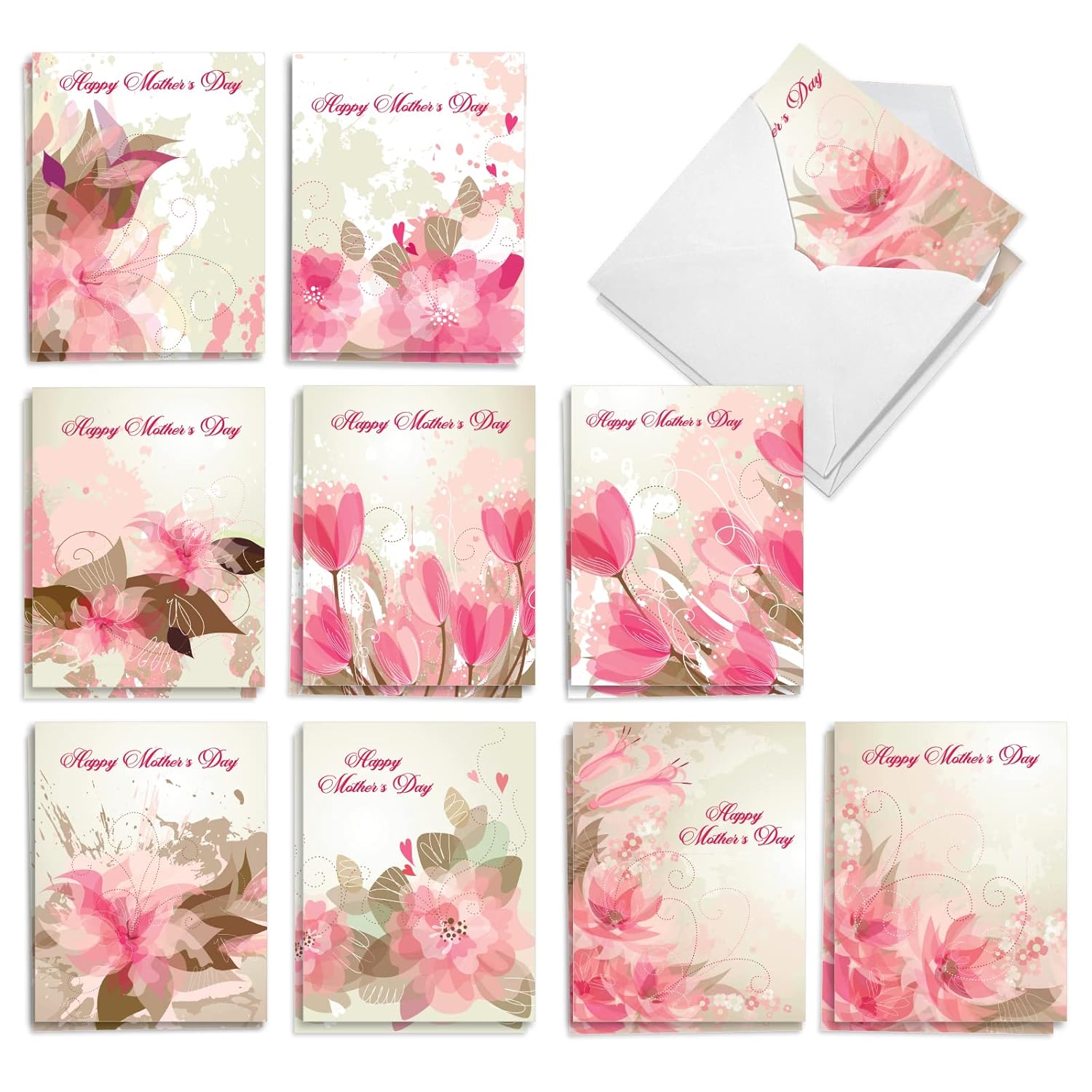 20 Assorted Blank Mother'S Day Notecards Box Set 4 X 5.12 Inch With Envelopes (10 Designs, 2 Each) Summer Floral Am10326Mdb-B2X10