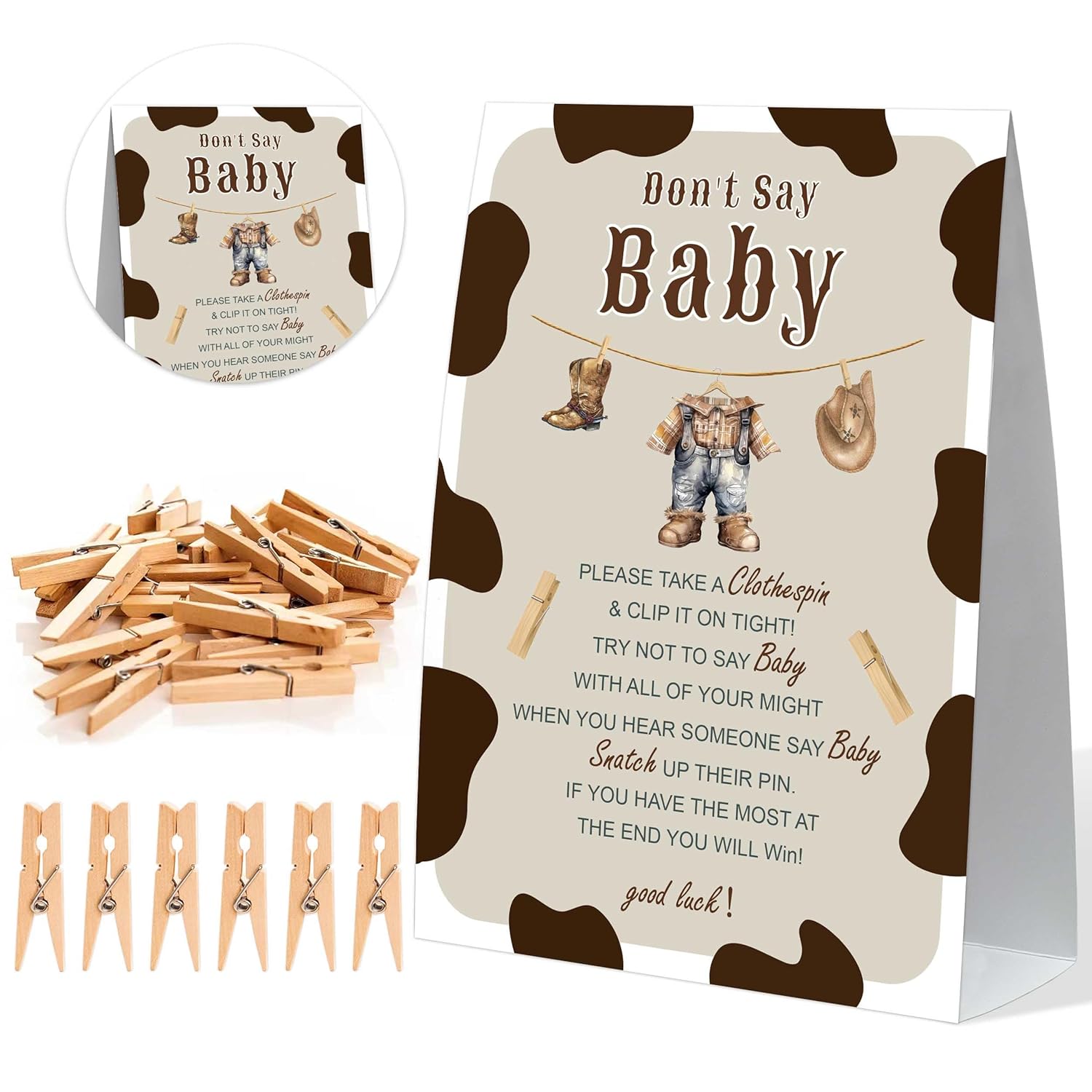 Dont Say Baby Baby Shower Game, Wild West Cowboy Baby Shower Sign And 50 Clothespins, Gender Reveal Games, Baby Shower Centerpieces, Baby Shower Gifts For Gender Reveal Party, Baby Shower,6