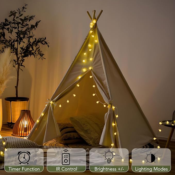 33FT Globe Fairy Lights Battery Operated 80 LED Warm White String Lights with Remote Waterproof for Bedroom Wedding Party Garden Decor