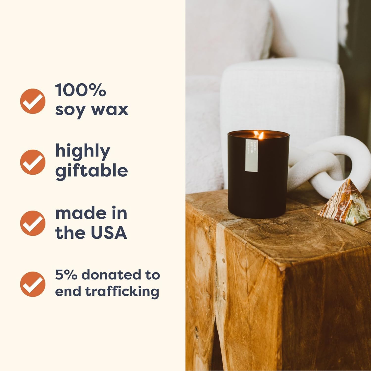 Musk & Teakwood Scented Candle - 75 Hour Burn - Luxury Non Toxic Soy Wax Candles - Long Lasting Black Tumbler Jar Candle For Home - 10.2Oz
