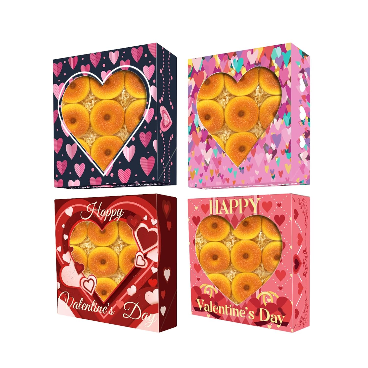 Auto-Pop Up Valentine 12Pcs Pie Boxes 10X10X2.5 Inches Easy Assemble Macaroon Cookie Bakery Boxes With Window For Valentine'S Day