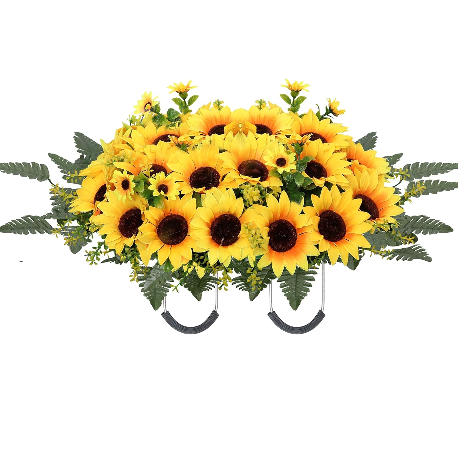 Artificial Cemetery Flowers For Grave,Headstone Flower Saddle Silk Sunflowers Grave Flowers For Cemetery Memorial For Outdoor Gravesite Decoration (Yellow)