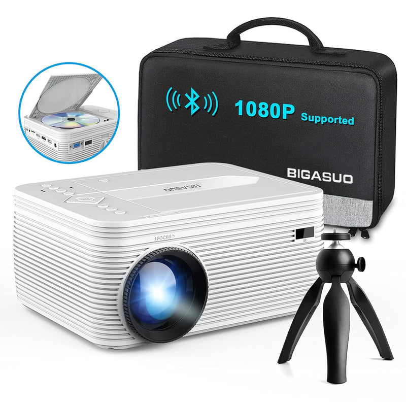 HD 9000L Bluetooth Projector w/ DVD, 1080P, 250", Tripod & Bag Included