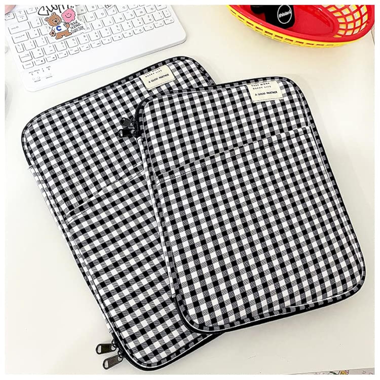 Gingham Puffy Laptop Sleeve 11-13 Inch Y2K Coquette Carrying Laptop Bag Fairycore Cover Pouch Sleeve Computer Liner Bag (11 Inch,Black)